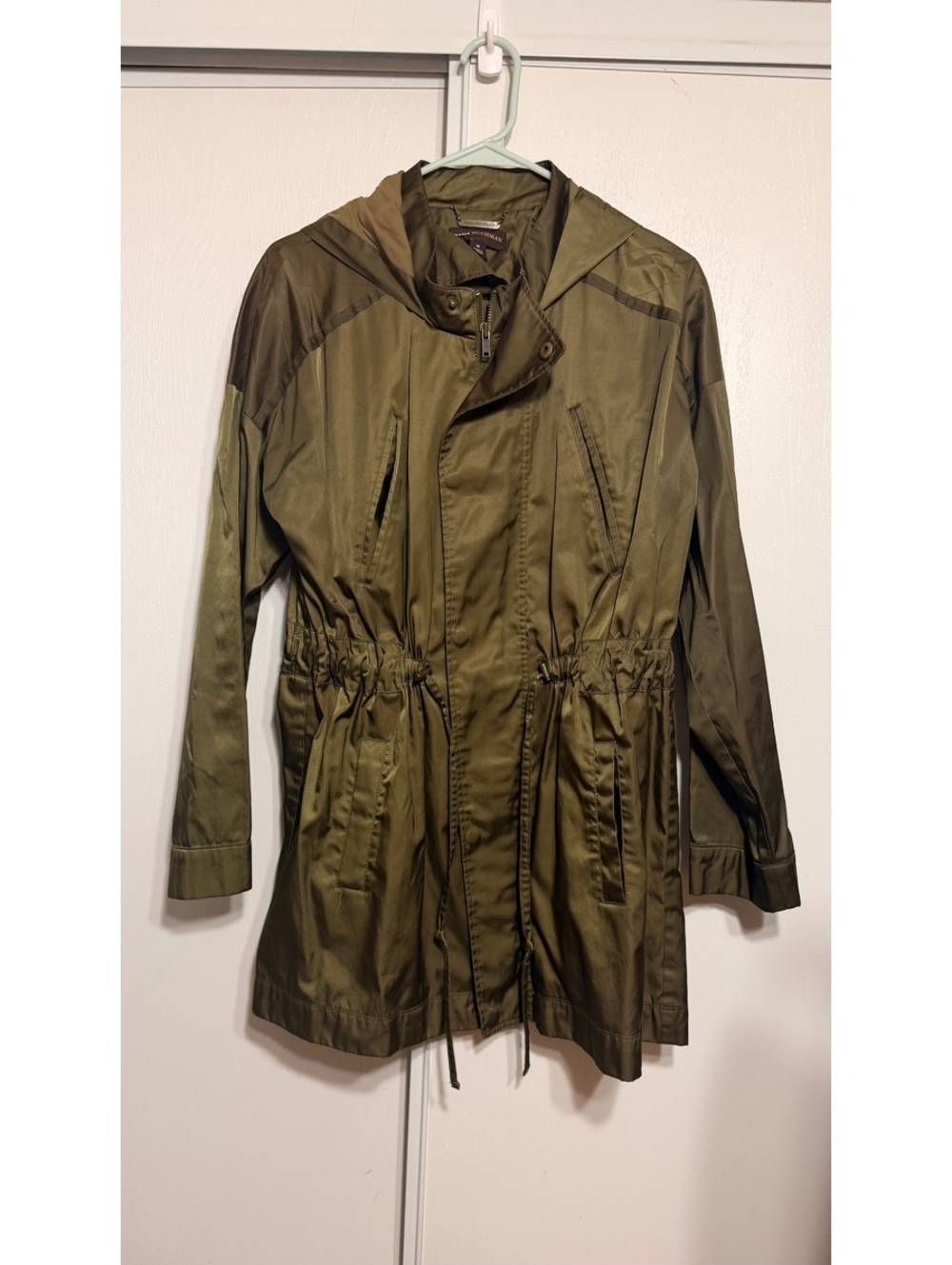 Dana Buchman Women’s M Olive Green Hooded Utility Jacket Drawstring Waist